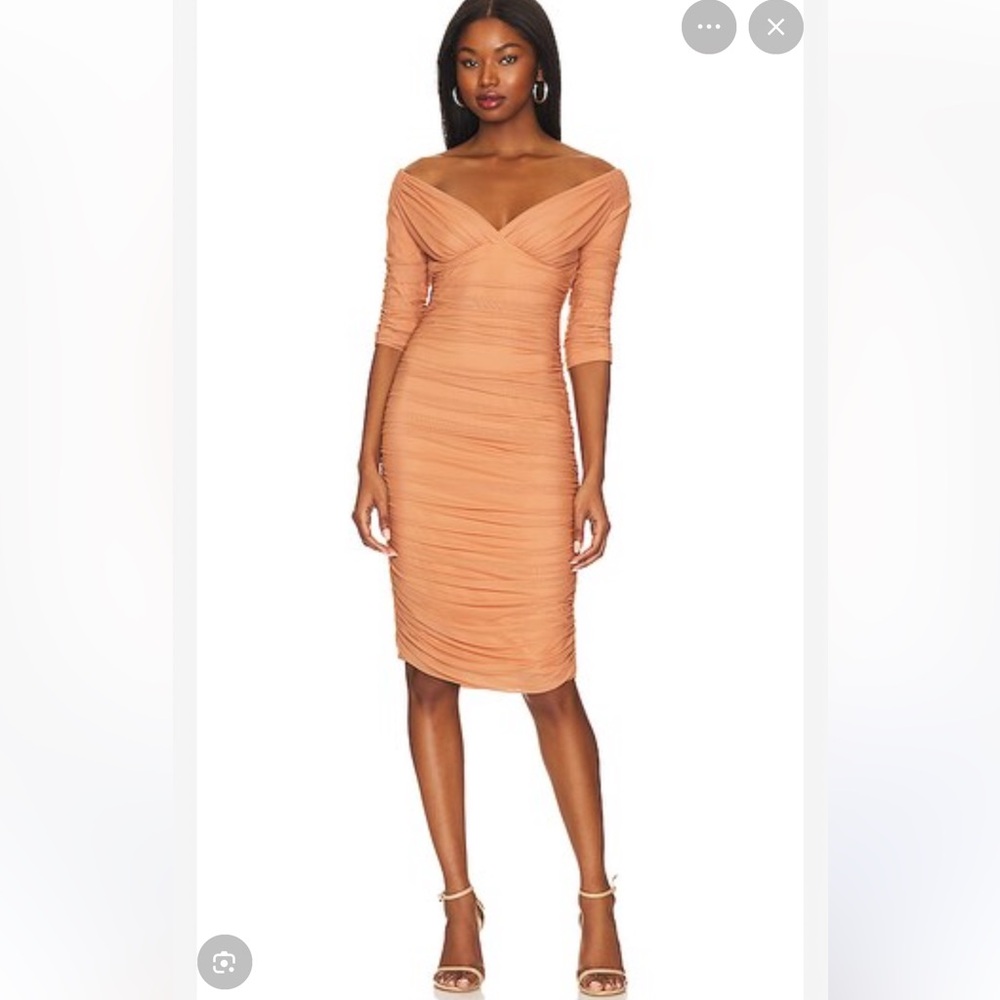 Norma Kamali Ruched Midi Dress in Peachy Orange